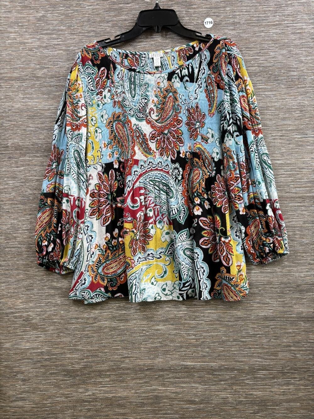 Spense Colorful Boho Floral Peasant Blouse Womens Size XL Multicolor Casual